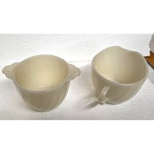 Old 1930's Fire King Glass Swirl Off-White Ivory Antique Cream and Sugar Set